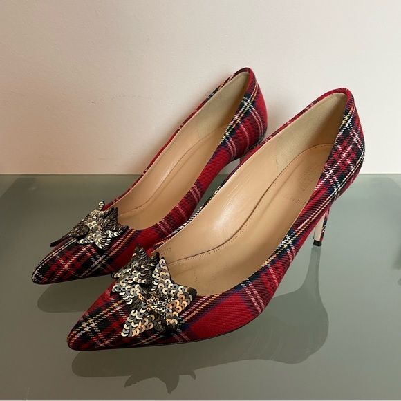 J. CREW Lucie Tartan Plaid Star Sequin Glitter Holiday Pumps Heels \\ 7 - Picture 5 of 13